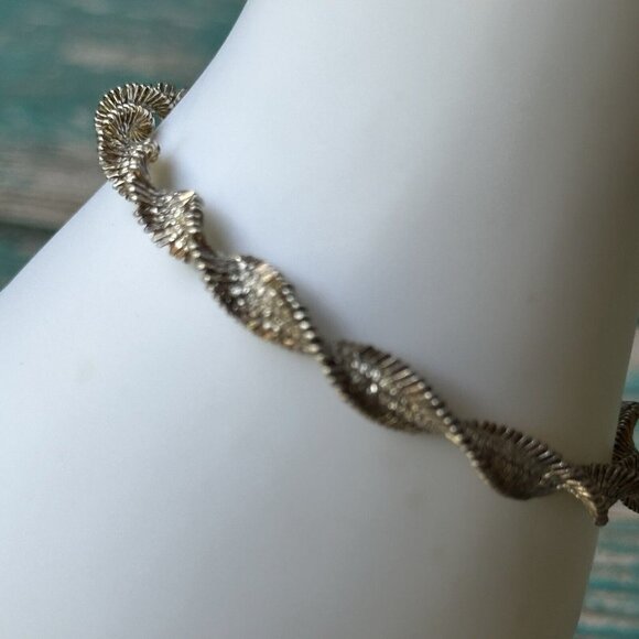 VTG Bracelet Size 7.25 Twisted Herri Link Italy Diamond Cut 925 Sterling 8.3g - Picture 4 of 10